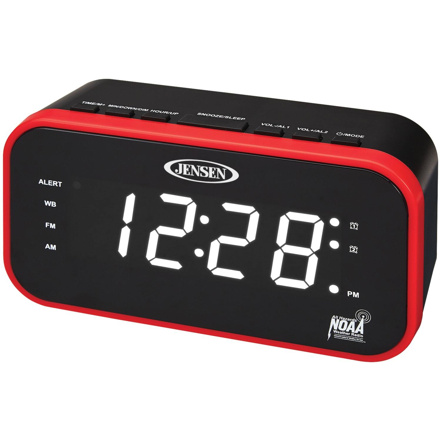 Jensen - JEP-150 AM/FM/NOAA Weather Band Clock Radio with Weather Alert - Red