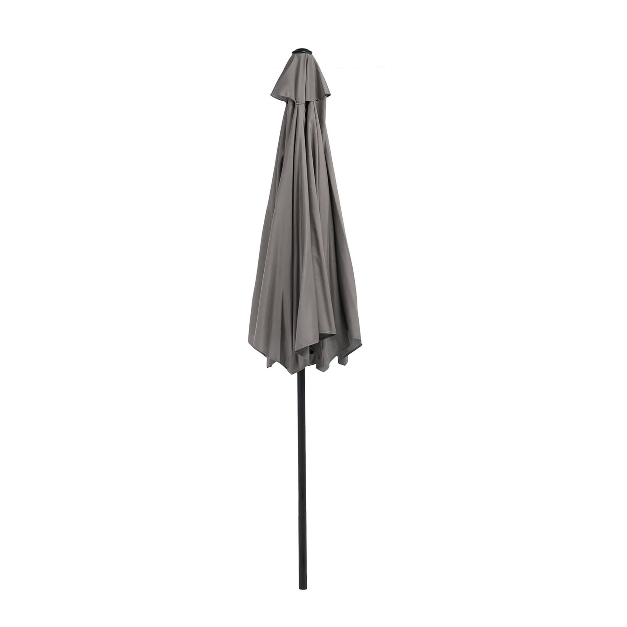 Left. Vaczon - 9' Outdoor Patio Umbrella with Crank Lift and 30° Tilt, UV50+ Market Umbrella with Steel Frame and Polyester - Graphite.