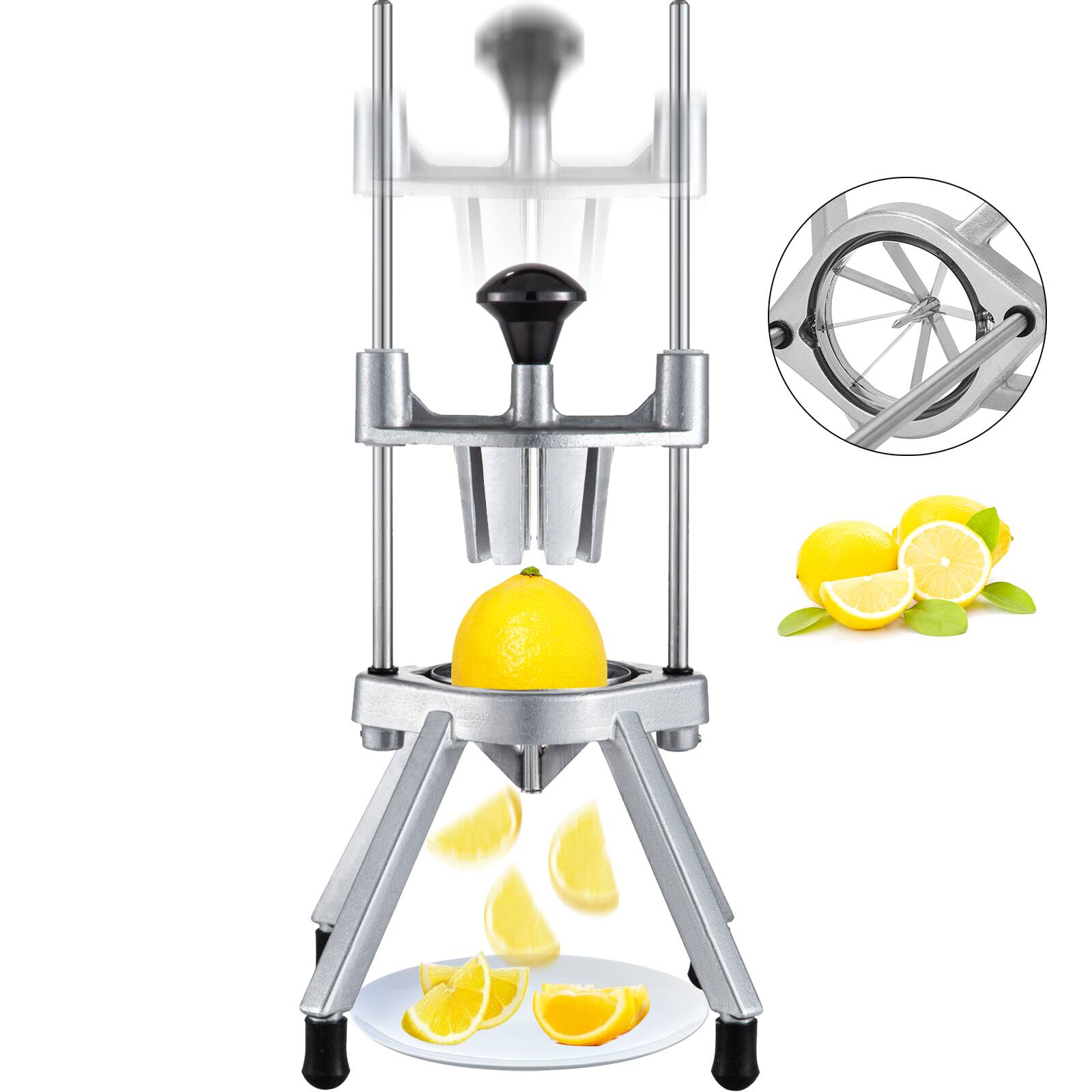 VEVOR - 8-Section Commercial Easy Wedger Stainless Steel Blade Fruit Lime Slicer, Lemon Cutter 8 Wedges for Bar Restaurant - Silver