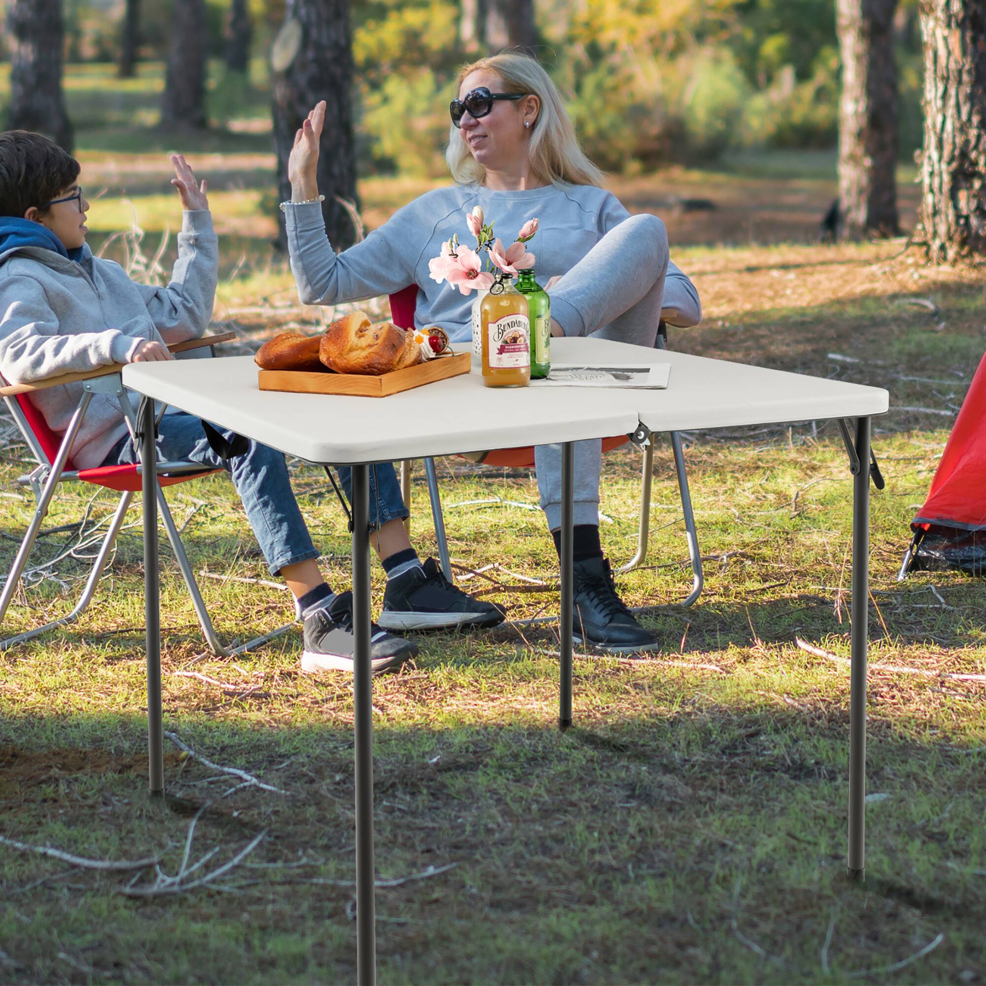 Alt View 4. Costway - Costway Folding Camping Table Portable HDPE Outdoor Picnic Dining Table w/ Handle - White.
