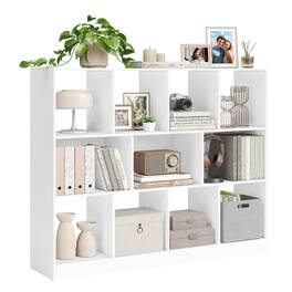 Songmics Home - Bookcase, Bookshelf, Freestanding Storage Unit, 11 Open Compartments, Can Be Used Horizontally, Vertically, Upside Down - White