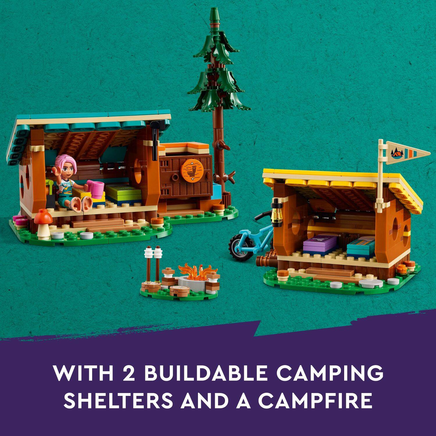 WITH 2 BUILDABLE CAMPING SHELTERS AND A CAMPFIRE