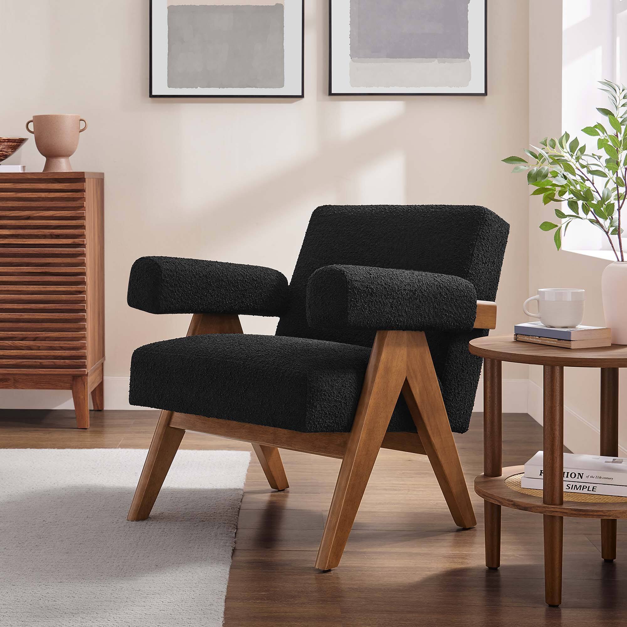 Alt View 4. Modway - Lyra Boucle Fabric Armchair by Modway - Black.