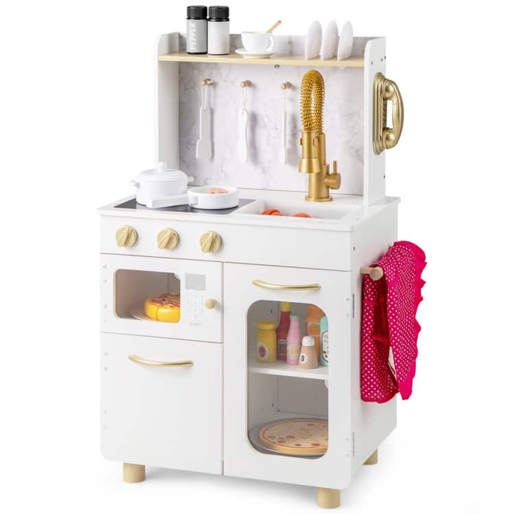 SlickBlue - Children’s Pretend Play Kitchen Set with Oven, Stove, Sink, Microwave and Phone - White