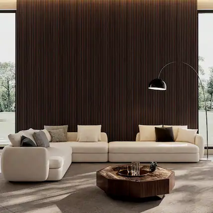 Front. MOOSOO - 2PCS Wood Slat Acoustic Panels, 45.27"x23.62" 3D Sound Absorbing Wall Panels for Wall & Ceiling for Home Office - Walnut.