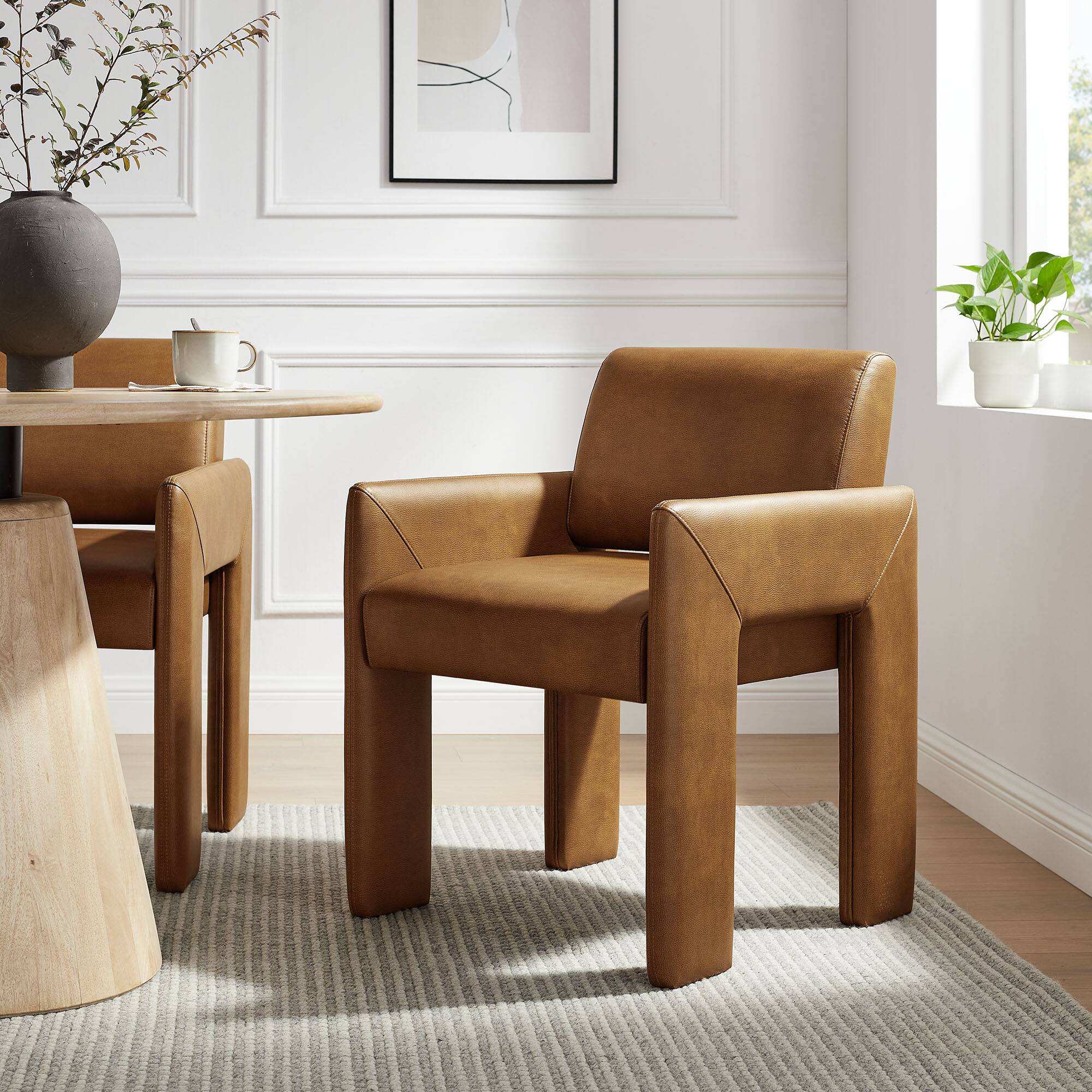 Alt View 4. Modway - Daven Vegan Leather Dining Armchair by Modway - Brown.