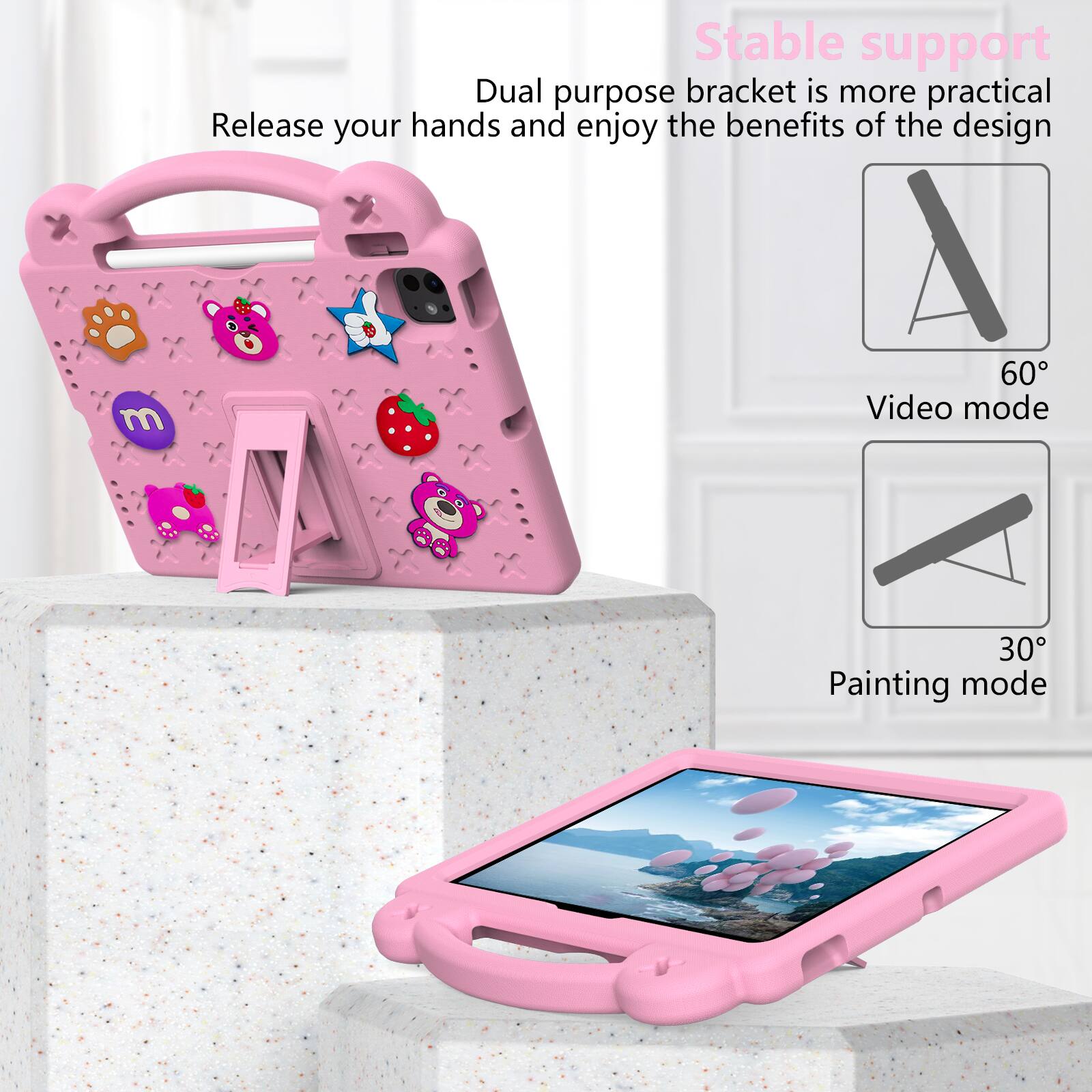 Stable support  
Dual purpose bracket is more practical  
Release your hands and enjoy the benefits of the design  

60° Video mode  
30° Painting mode