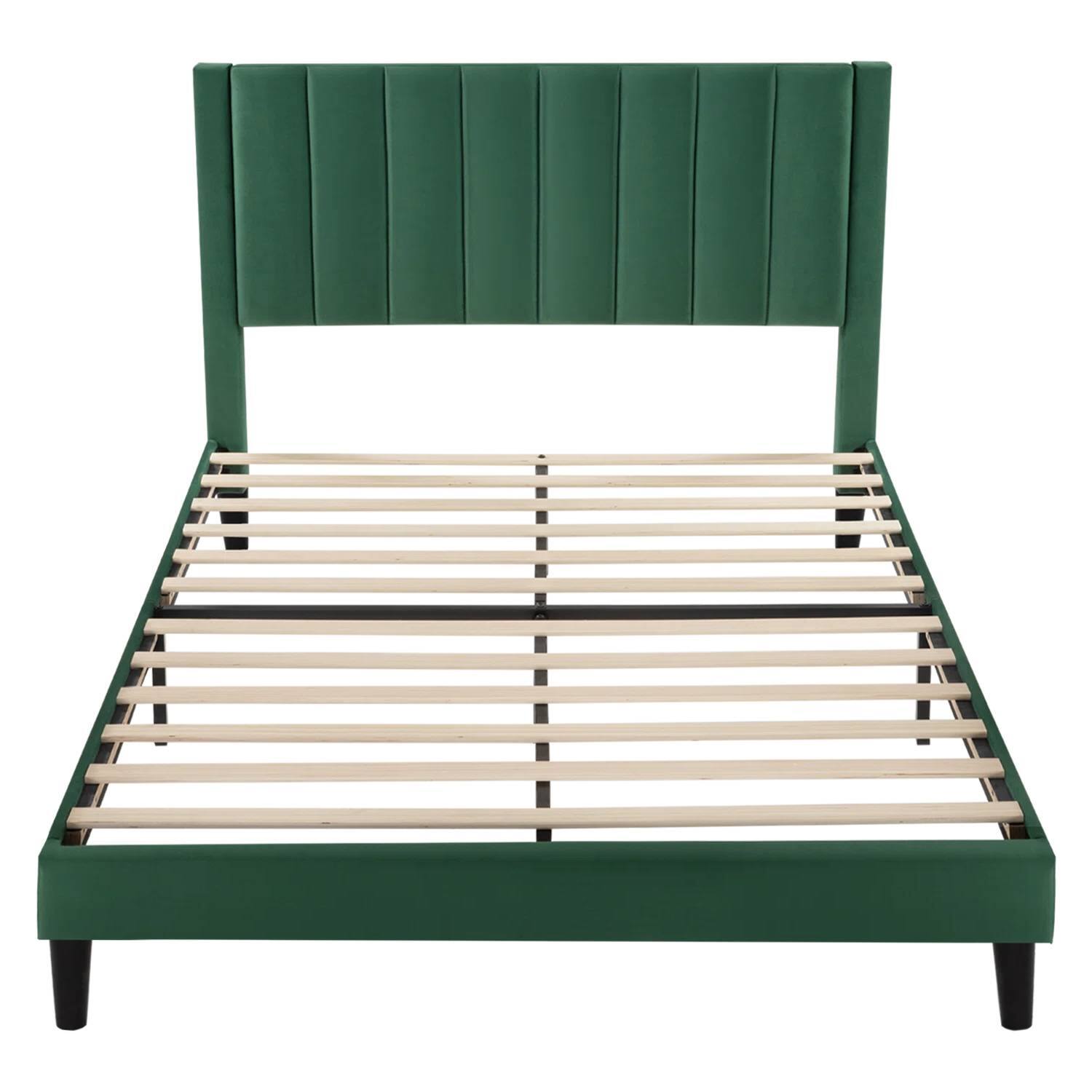 Left. Hivvago - Hivvago Queen size Modern Velvet Upholstered Platform Bed with Headboard - Green.