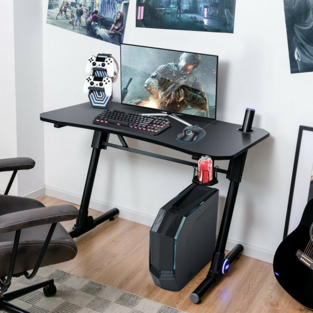Back. SKONYON - Height Adjustable Gaming Desk with LED Lighting - Black.