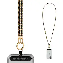 HyperGear - TECHcessories Gold Chain with Vegan Leather Universal Crossbody Phone Strap - Black