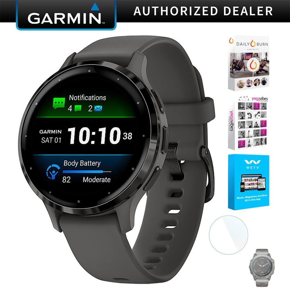 AUTHORIZED DEALER
GARMIN
Notifications
4 2
GARMIN
SAT 01
10:10
38
Body Battery
82
Moderate
DAILY BURN
A FITNESS APP
yogavibes
WEYV
Music, Magazines and More
All in One Online App