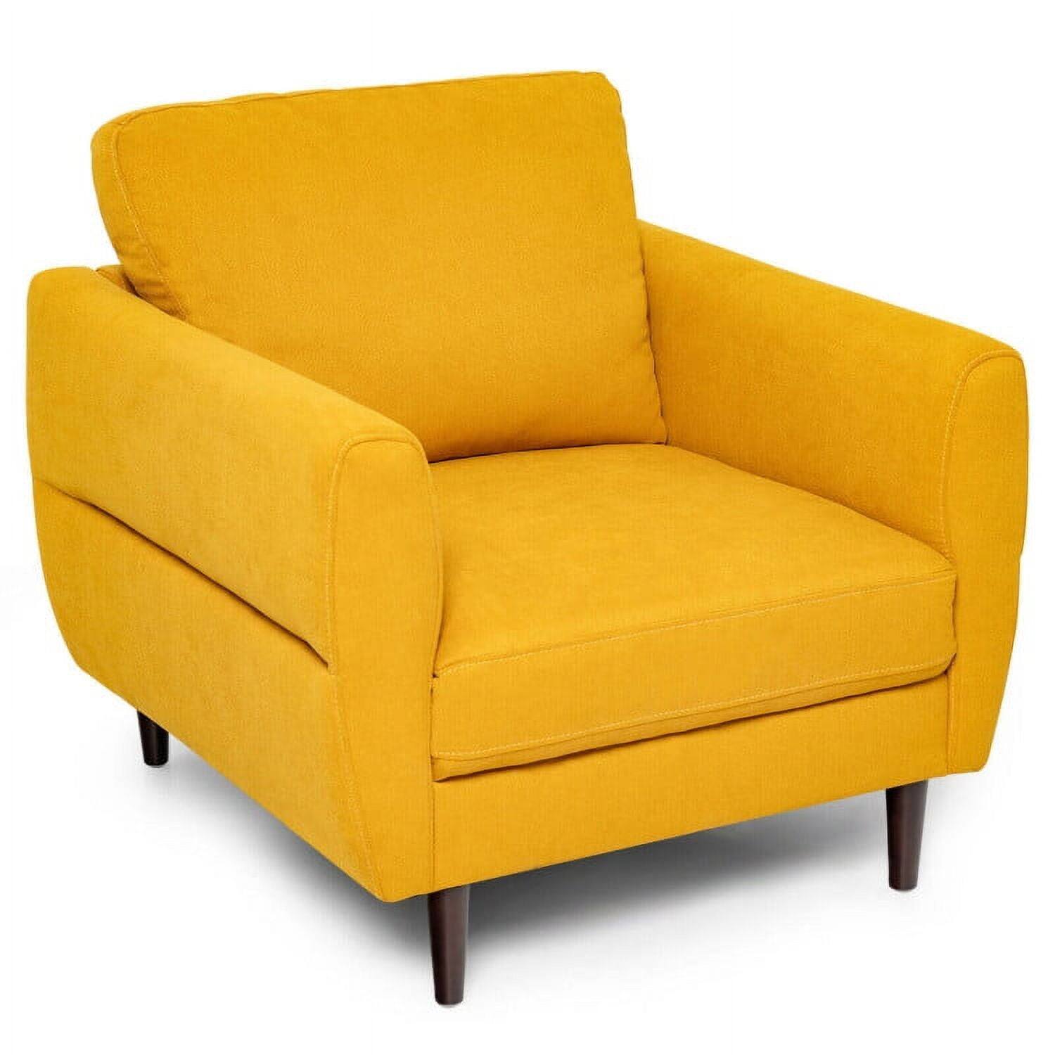 Front. Kadyn - Modern Upholstered Accent Chair Single Sofa Armchair-Yellow, Modern Mid-Century Upholstered Living Room Chair - Yellow.