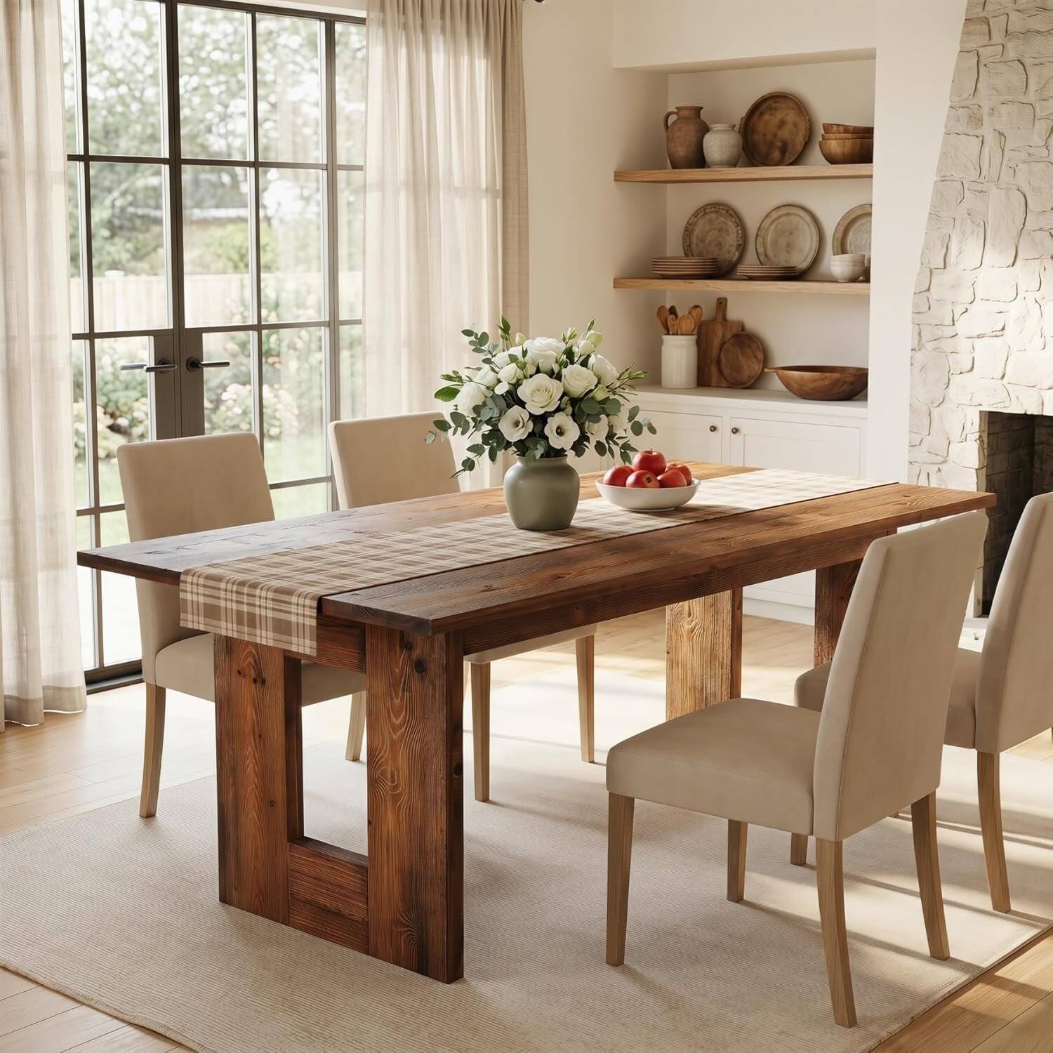 Alt View 3. Tribesigns - Solid Wood Dining Table with Wood Grain Finish and Rectangular Top for Dining Room and Kitchen - Brown.