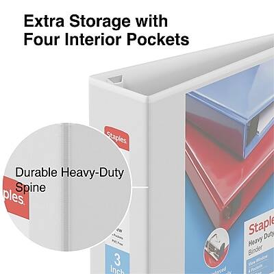 Extra Storage with Four Interior Pockets

Durable Heavy-Duty Spine

Staples Heavy-Duty Binder

3 Inch