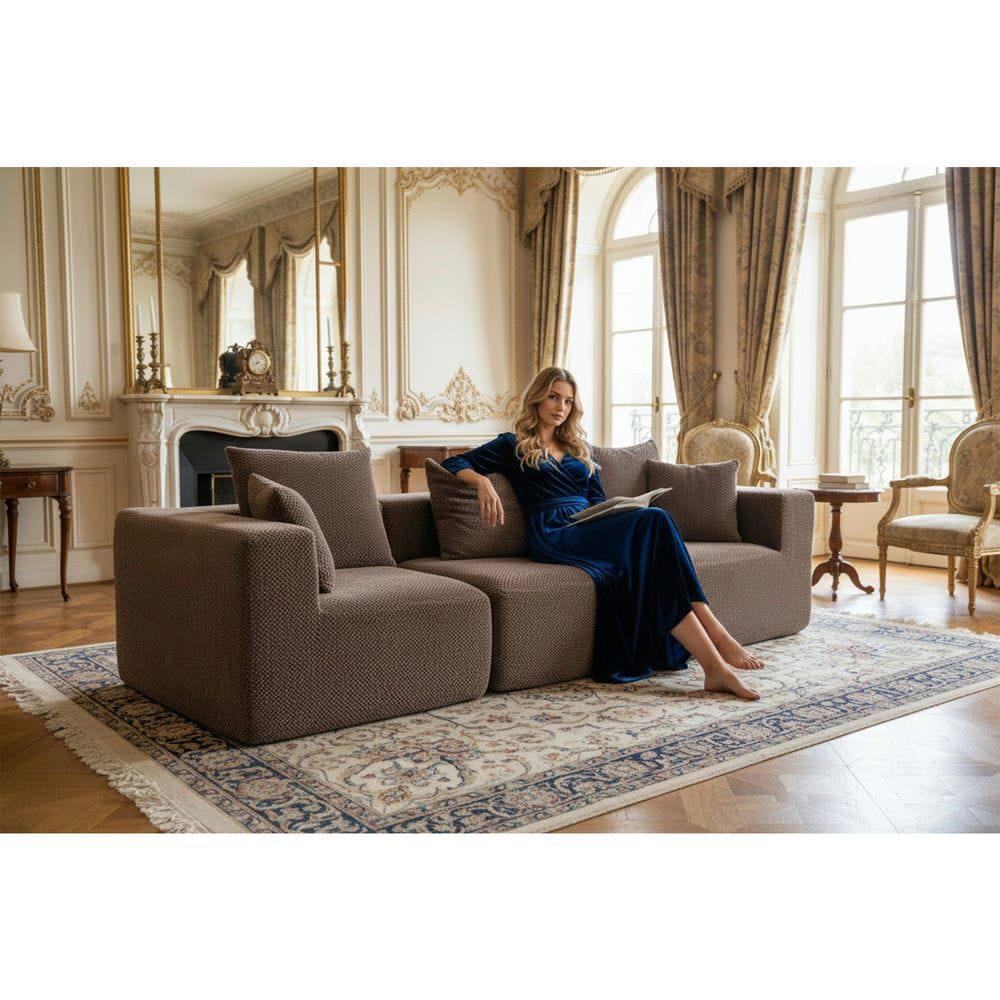 Alt View 2. Kadyn - Modular 3-Seat Sectional Sofa, All-Foam Deep Seat Chenille, Low Profile - Brown.