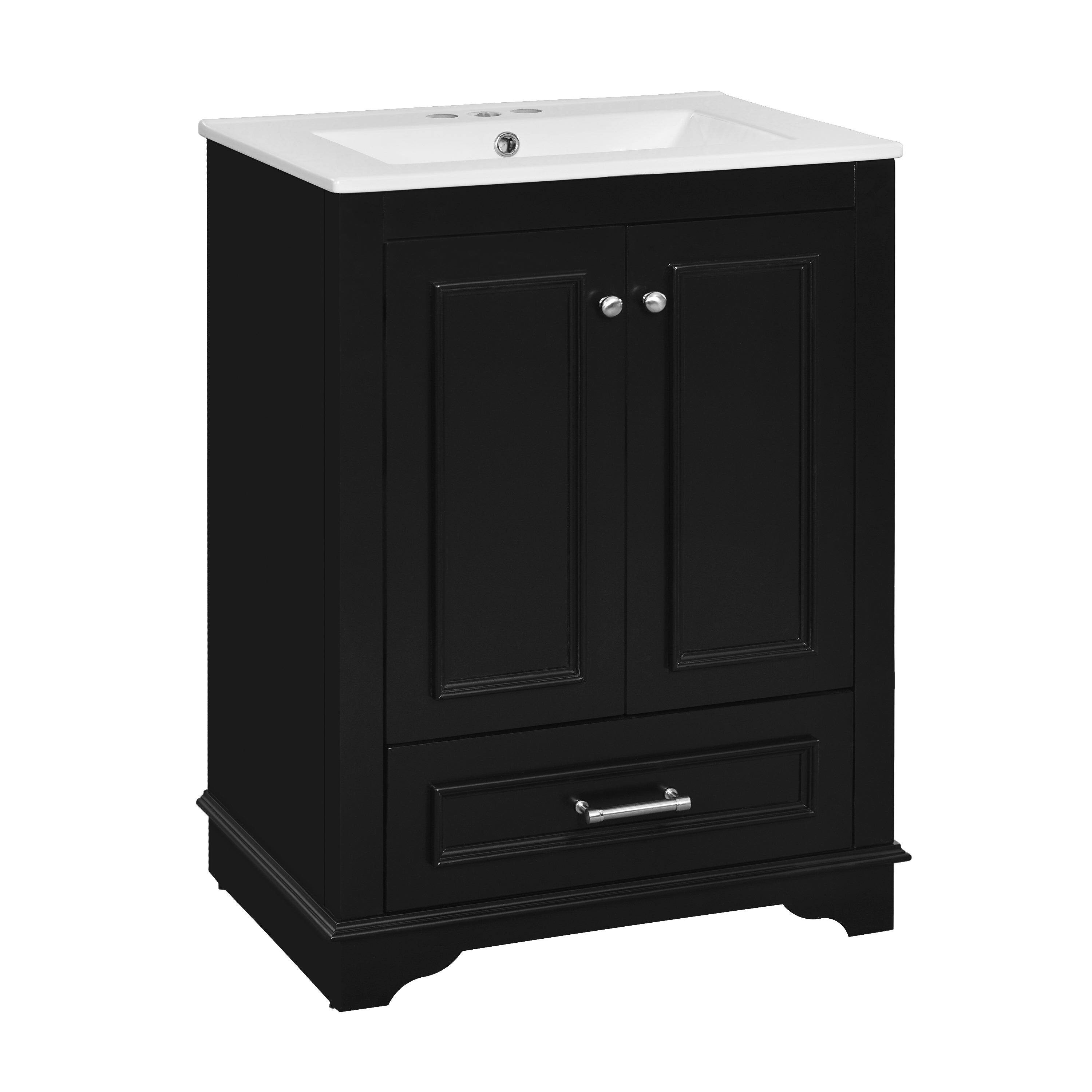 Alt View 10. Boyel Living - 24 Inch Bathroom Vanity Black with Ceramic Sink Soft Close Doors Silver Handles - Black.