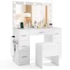 Front. Costway - Costway Vanity Desk with Mirror and Lights Storage Stool Power Outlets 3 Lighting Colors - White.