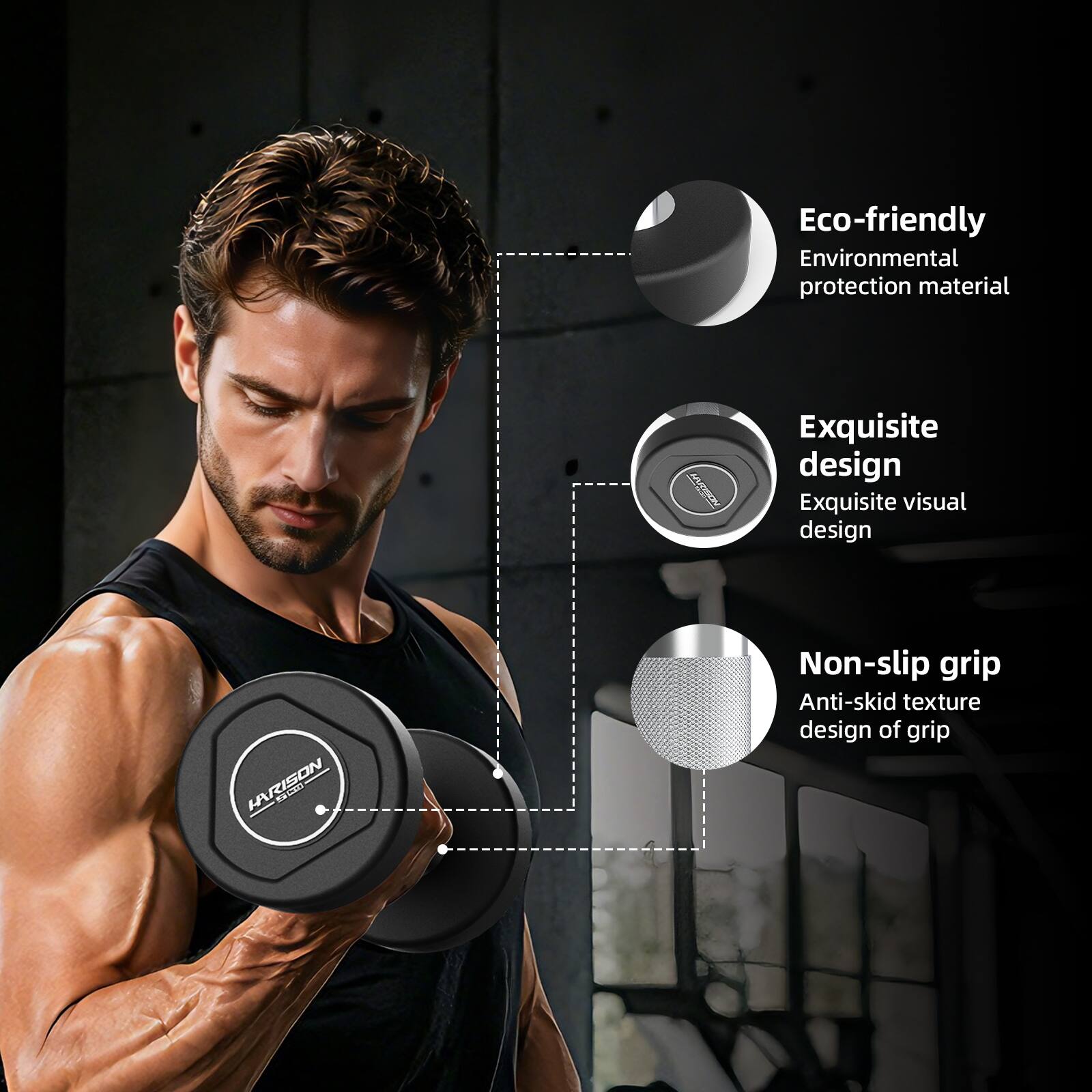 Eco-friendly Environmental protection material  
Exquisite design Exquisite visual design  
HARISON 21 2:00  
Non-slip grip Anti-skid texture design of grip