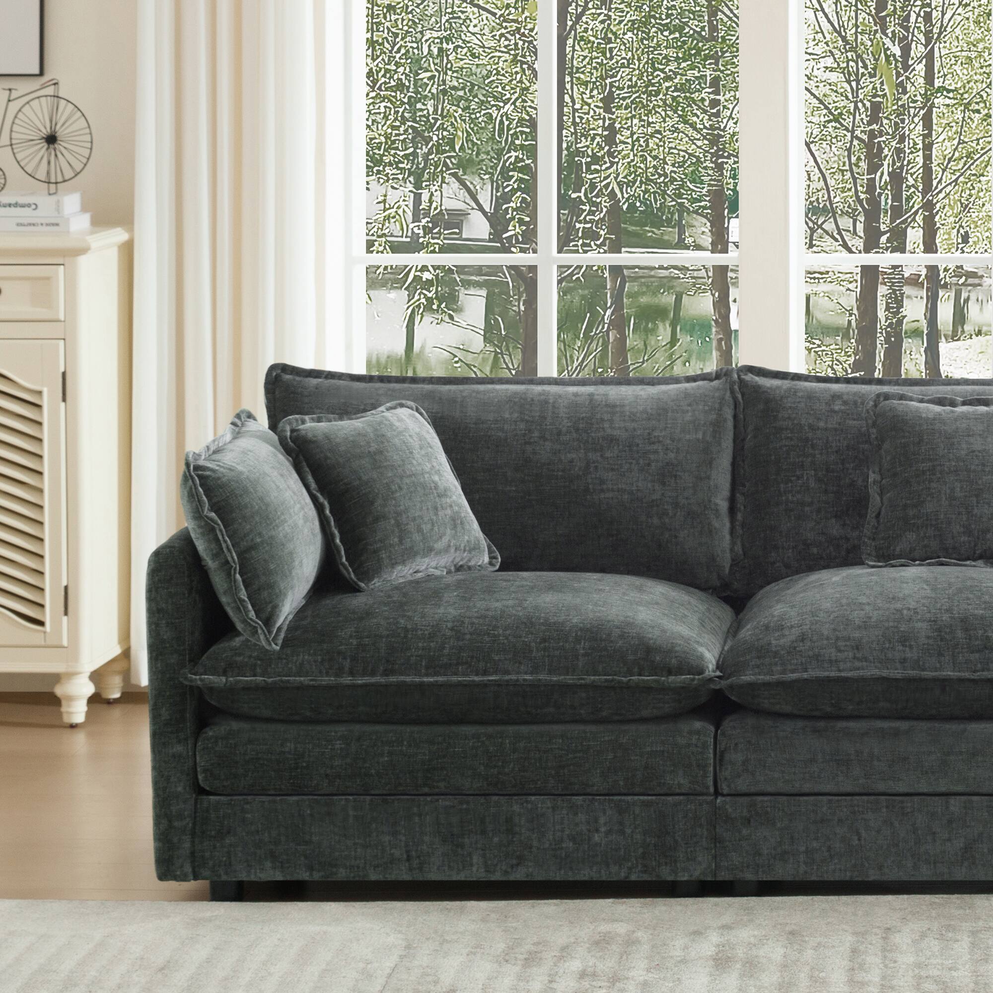 Alt View 6. LOVMOR - Single Seat Chenille Accent Chair Easy Assembly For Living Room Bedroom Office Plush Cozy Lounge Indoor Family - Gray.