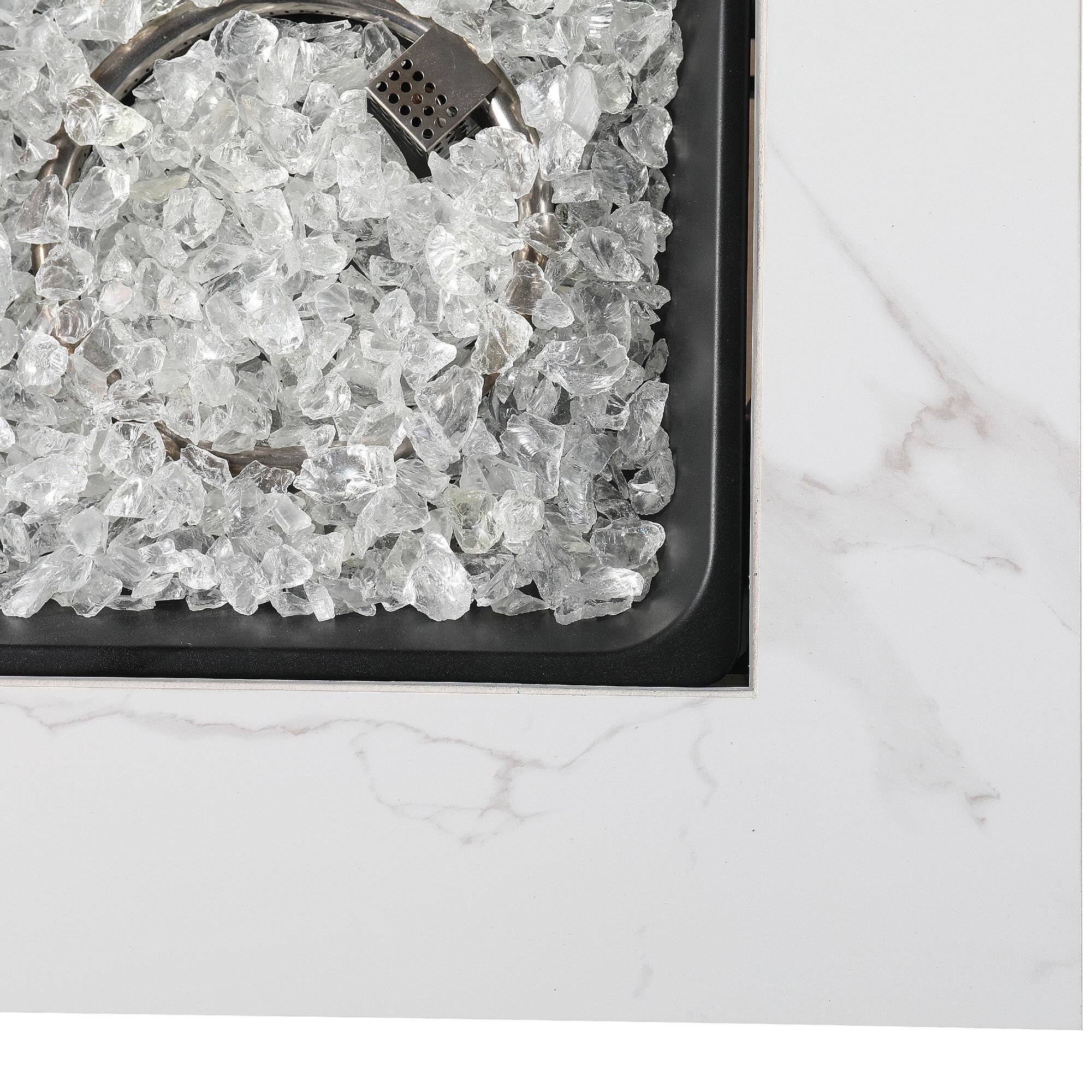 Alt View 8. Endless Summer - Endless Summer Outdoor Fire Pit Table with Faux Marble Finish, White Glass - White Glass.