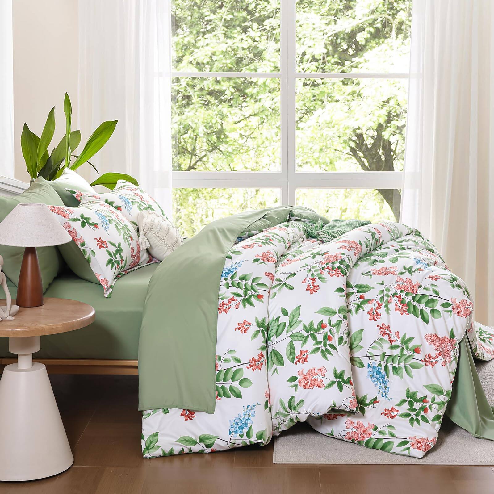 Alt View 2. Earthley Blooms - Comforter Set Floral Bedding Botanical With Pillowcases Soft Microfiber Complete Sets For All Season - Navy Blue-King.