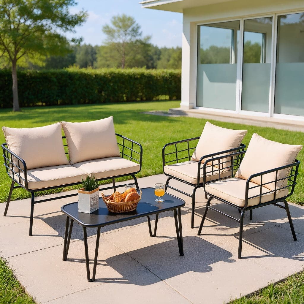 Kadyn - 4 Pieces Patio Furniture Set, Small Patio Conversation Furniture Set with Seat Back Cushions for Garden - Beige