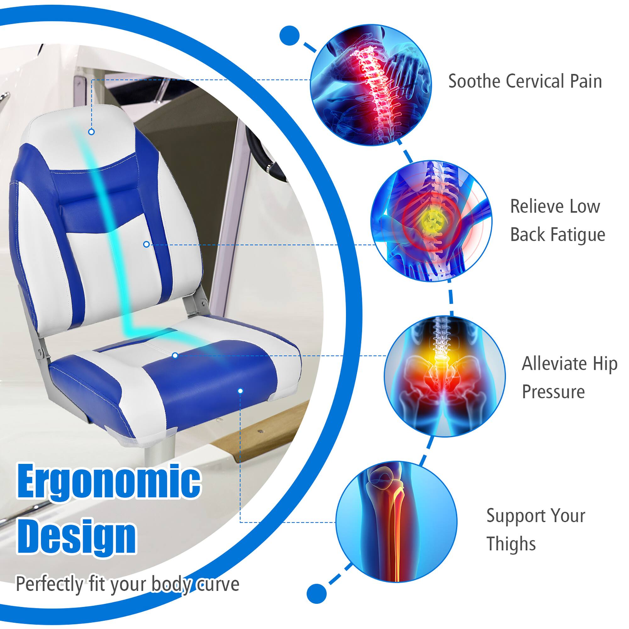 Soothe Cervical Pain  
Relieve Low Back Fatigue  
Alleviate Hip Pressure  
Ergonomic Design  
Perfectly fit your body curve  
Support Your Thighs