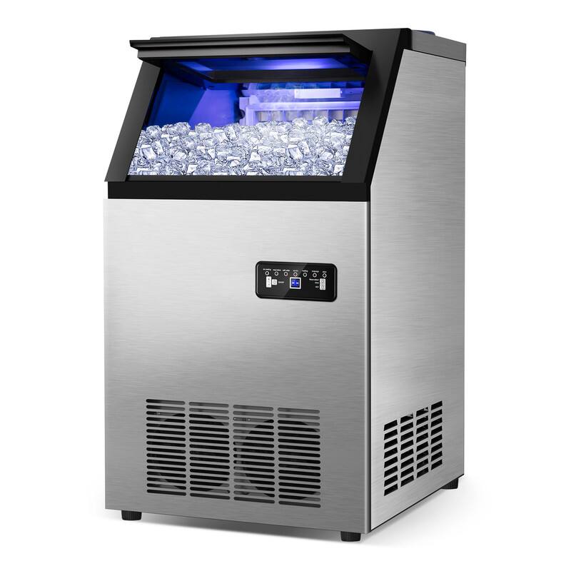 Front. HOOURE - 14.2in.Commercial Ice Maker 120 lb./24 H Stainless Steel Freestanding Ice Maker Machine with Full Cube Production - Stainless steel.