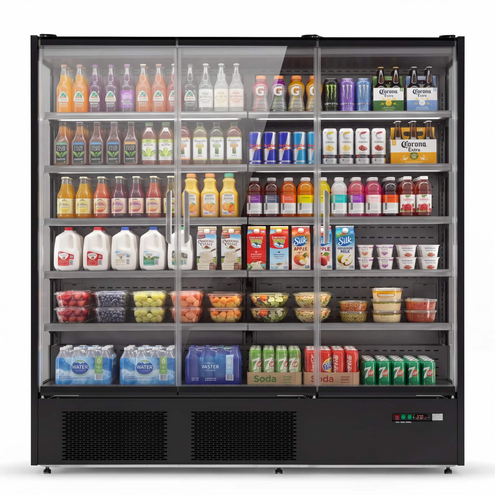 Yeego - Air Curtain Merchandiser 68.5 cu. ft. Commercial Refrigerator – Frameless Glass Doors, Auto Defrost,Adjustable Shelves - Black