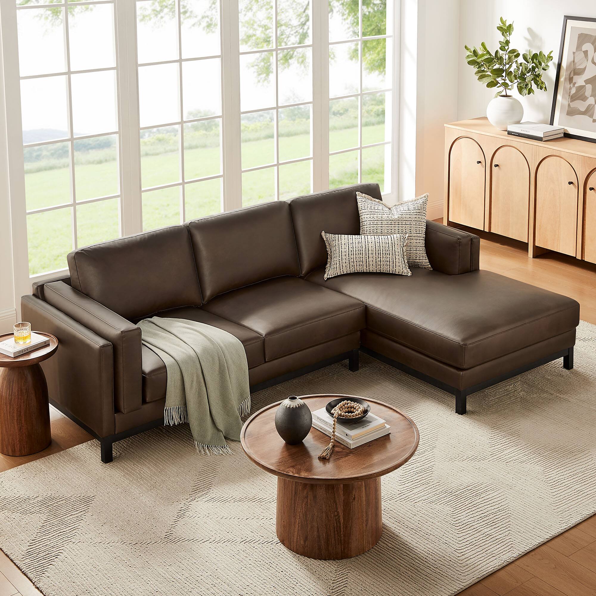 Alt View 5. Modway - Roscoe Right-Facing Vegan Leather Sectional Sofa with Chaise by Modway - Espresso.
