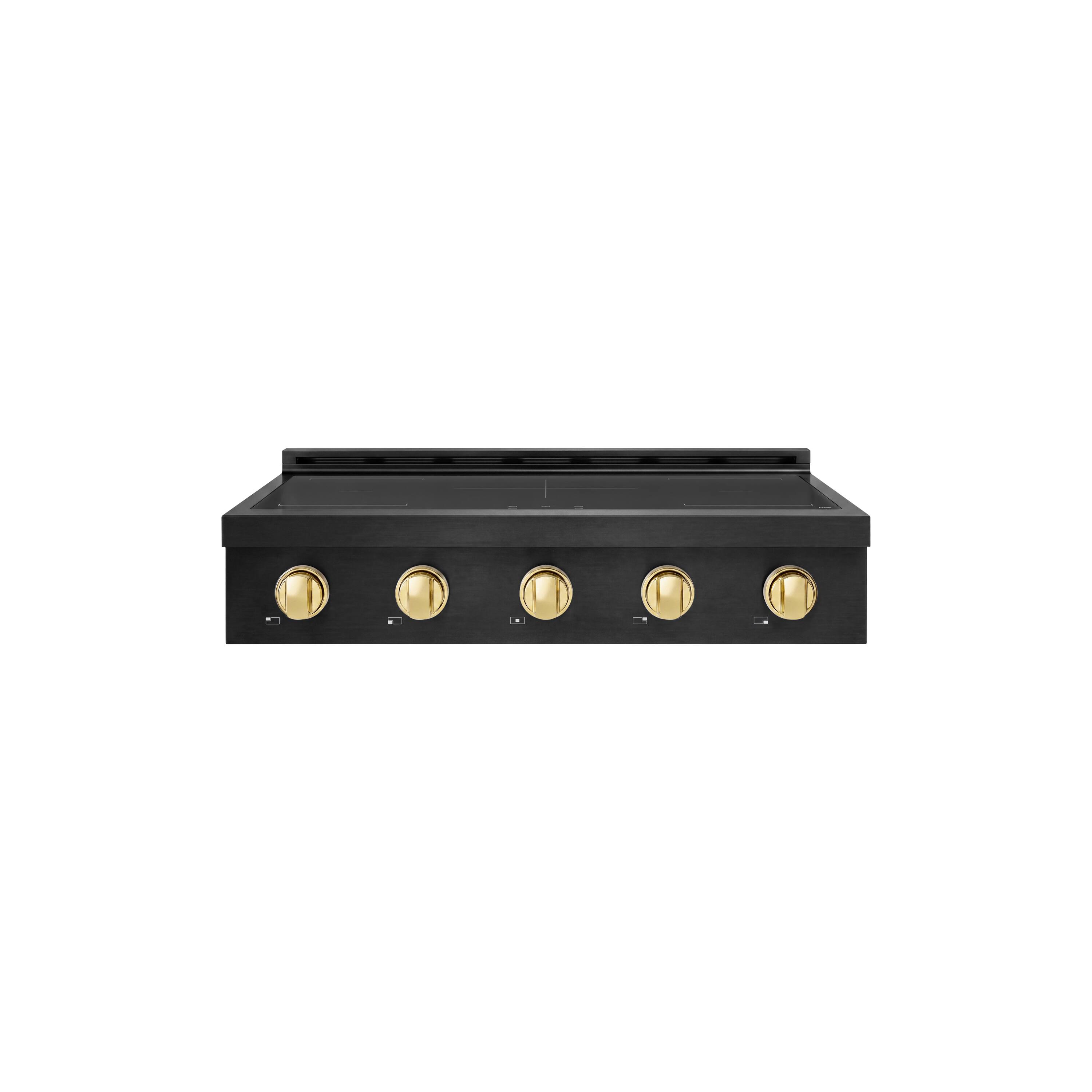 Front. ZLINE - Autograph 36 in. Paramount Built-in Induction Rangetop with 5 Element Cooktop in Black Steel & Polished gold Accents - Black Stainless Steel.