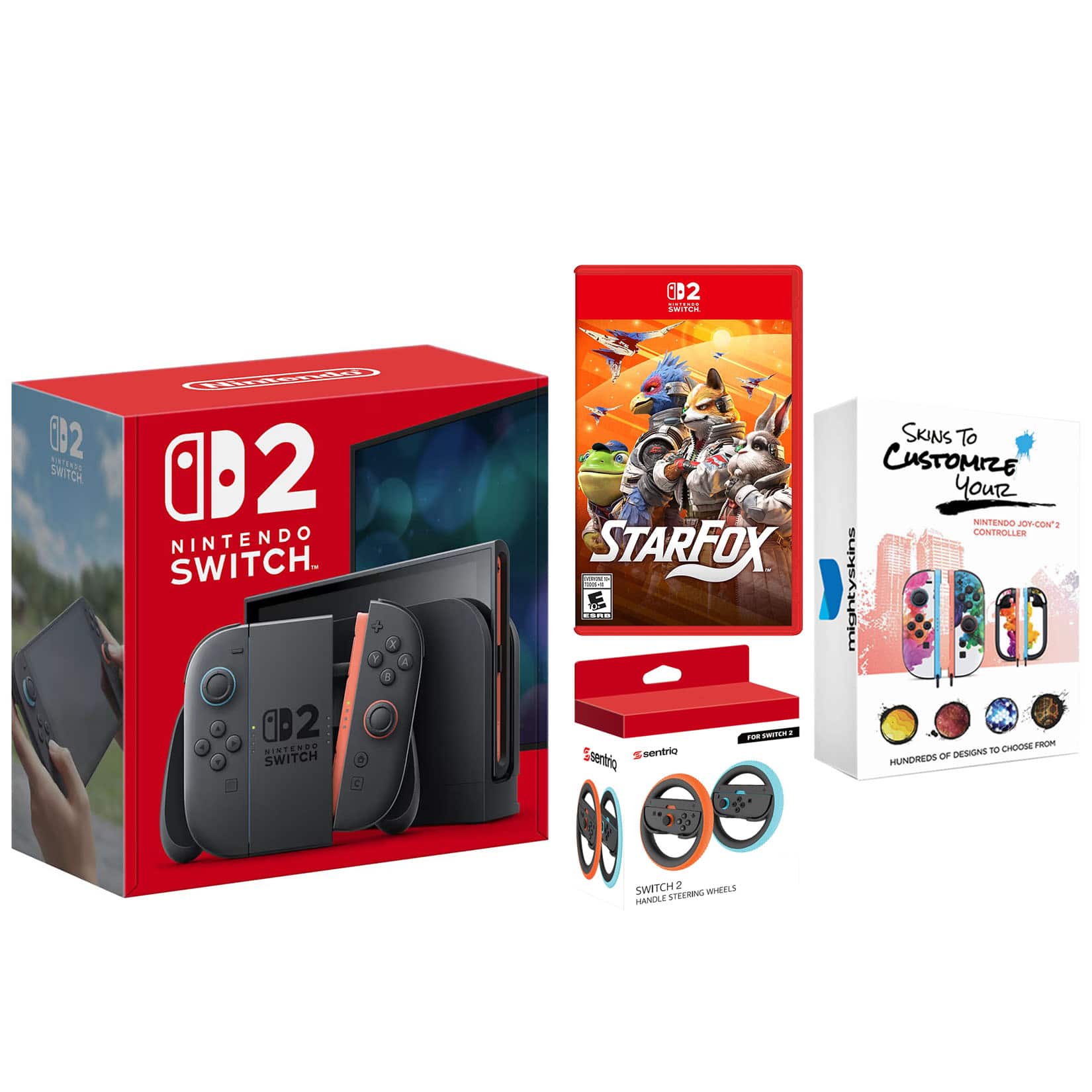 Switch 2 Console with Star Fox Game, Joy Con Flight Steering Wheels and MightySkins Bundle price history on PriceWatchPro