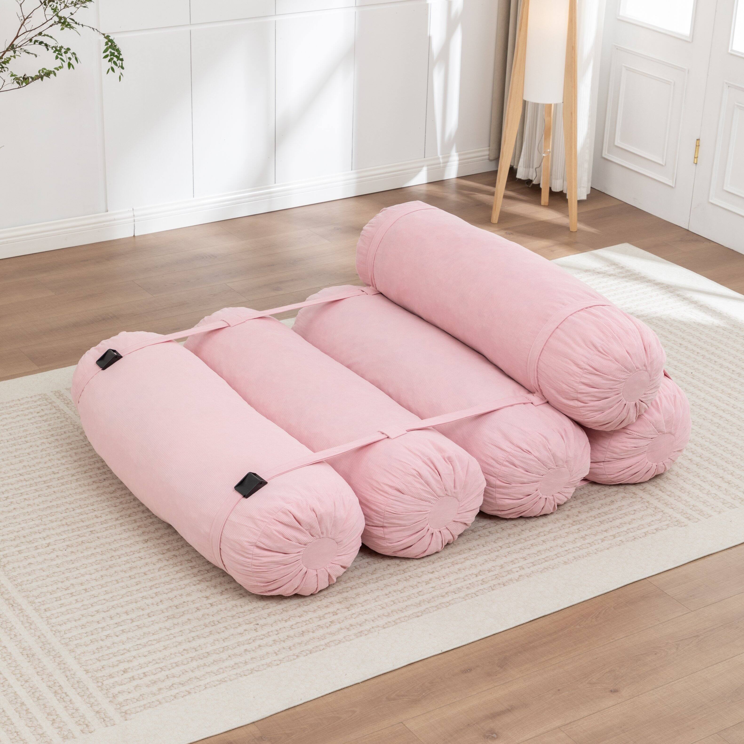 Alt View 6. GOODSILO - Adjustable Modular Floor Sofa with Corduroy Fabric for Versatile Lounge Configurations in Living Room or Bedroom - Pink.