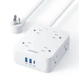 Anker - A9183123 8-Outlet 1875W 5 ft. Cord Surge Protector - White