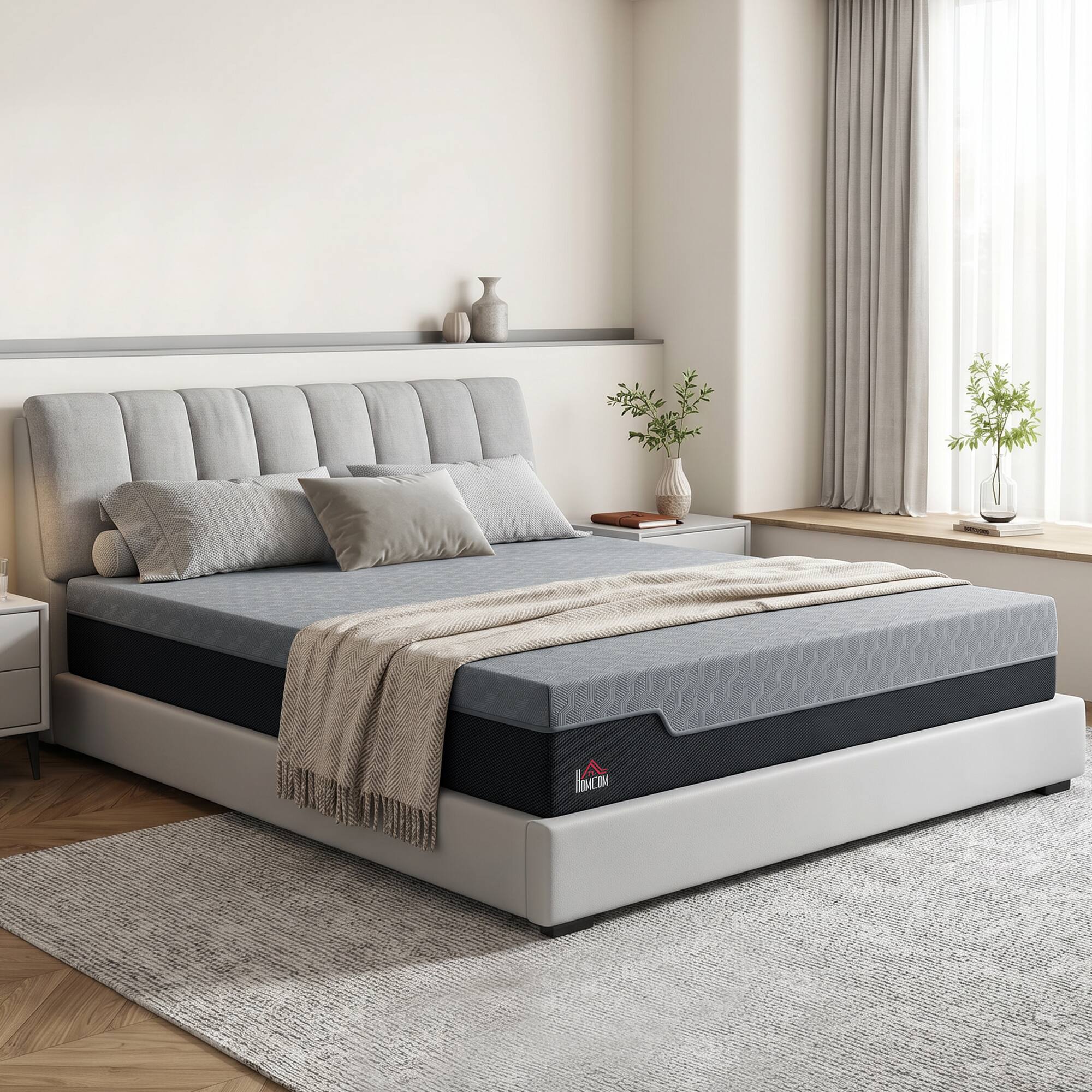 Alt View 7. Homcom - Mattress, 14 Inch Memory Foam Mattress for Pressure Relief, Graphene Gel Cooling Copper Bed in a Box - Gray.