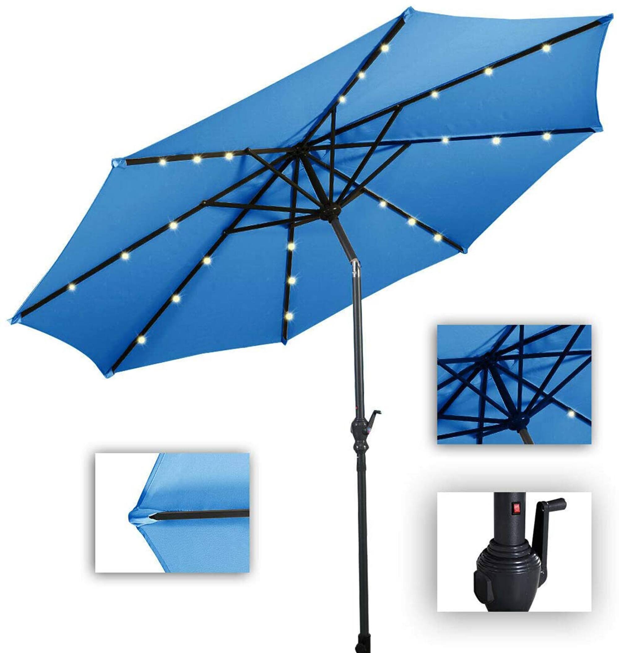Alt View 7. Gymax - Gymax 10 Ft Patio Table Market Umbrella w/ 24 Solar LED Lights & Heavy-duty Base Blue - Blue.
