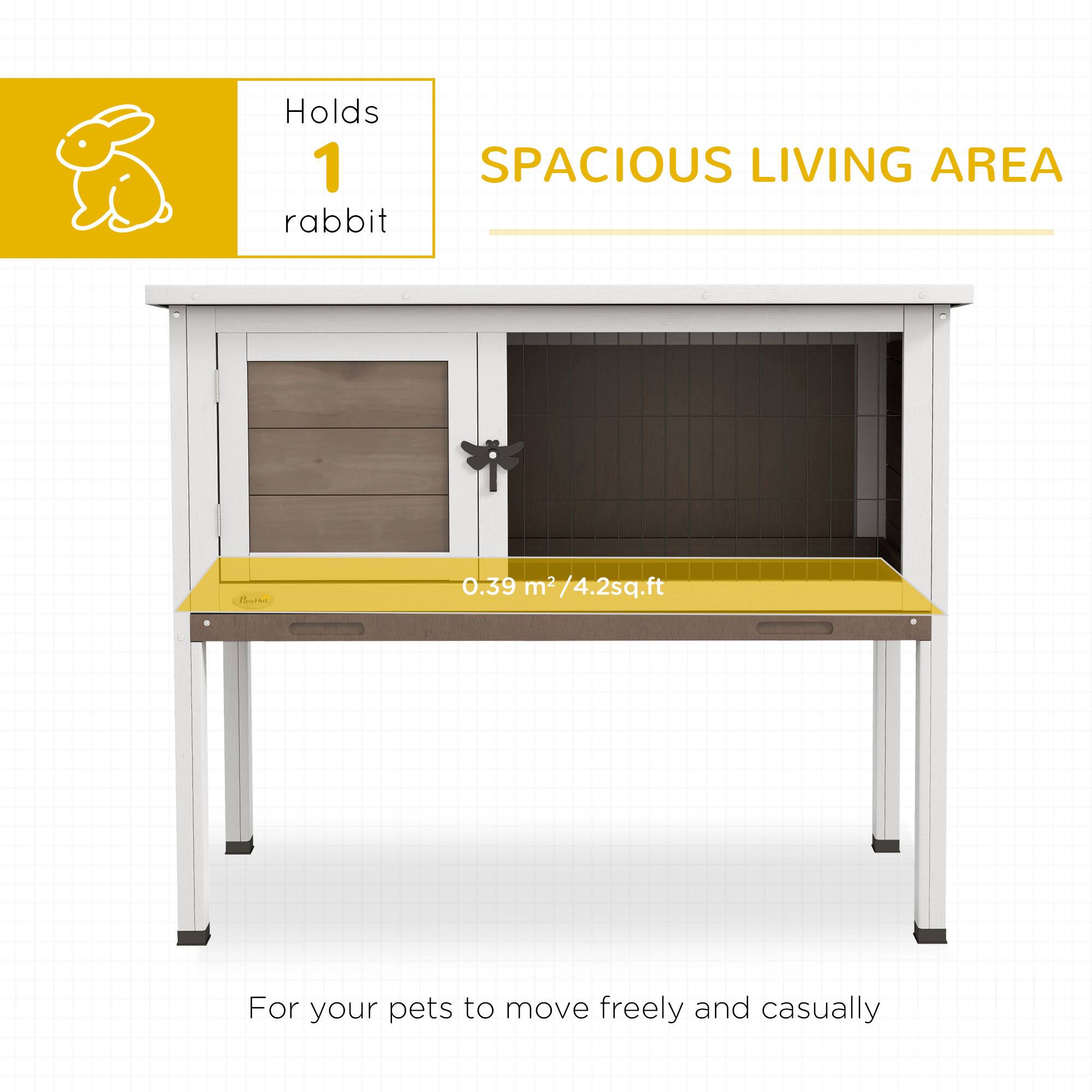 Holds 1 rabbit

SPACIOUS LIVING AREA

0.39 m² / 4.2 sq.ft

For your pets to move freely and casually