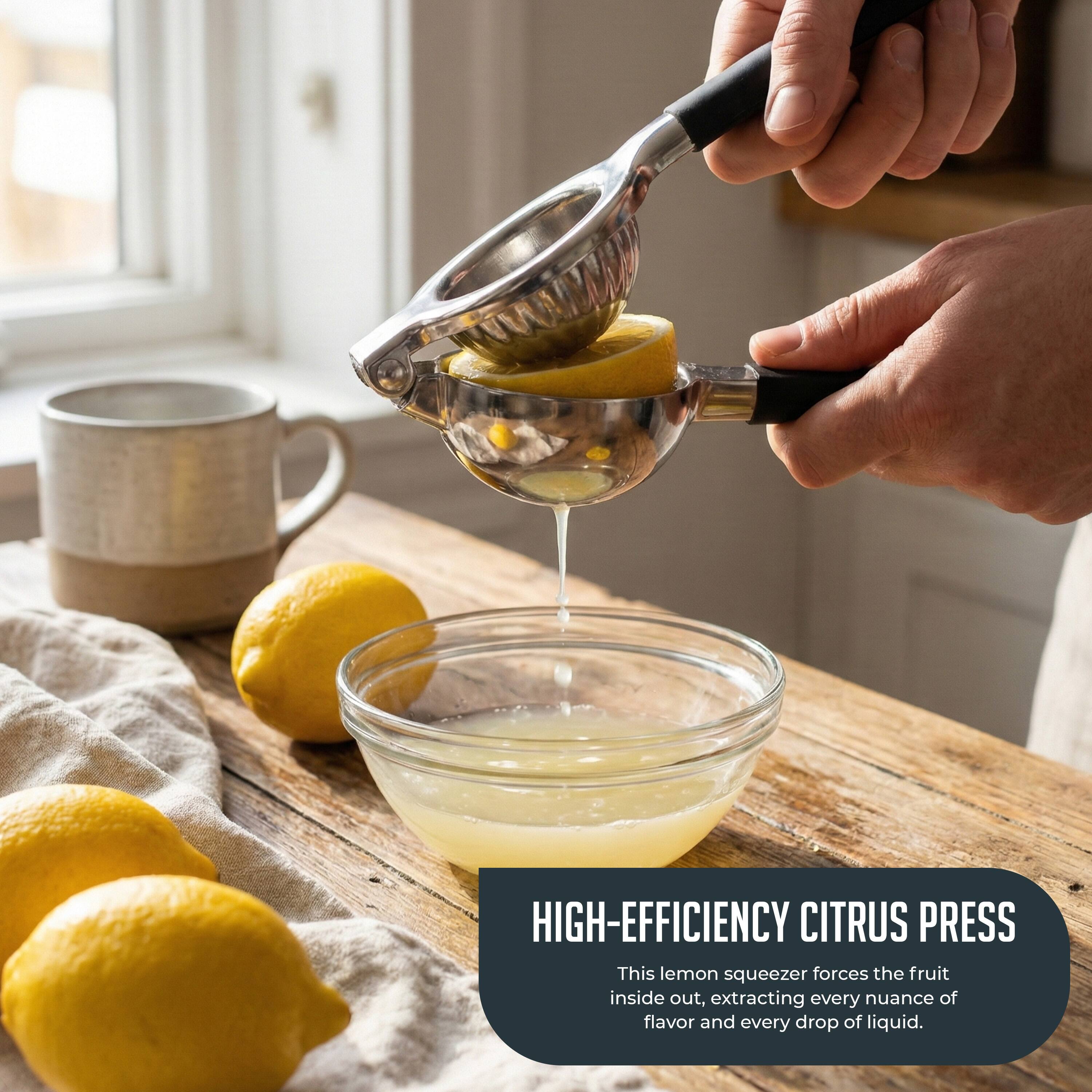 HIGH-EFFICIENCY CITRUS PRESS

This lemon squeezer forces the fruit inside out, extracting every nuance of flavor and every drop of liquid.