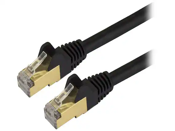 Front. StarTech.com - StarTech C6ASPAT12BK Cat6a Shielded 12ft Black Snagless RJ45 Ethernet Cable.
