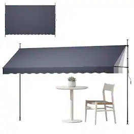 VEVOR - Manual Retractable Awning, 157" Outdoor Retractable Patio Awning Sunshade Shelter, Height Adjustable Patio Door Window - Dark Gray