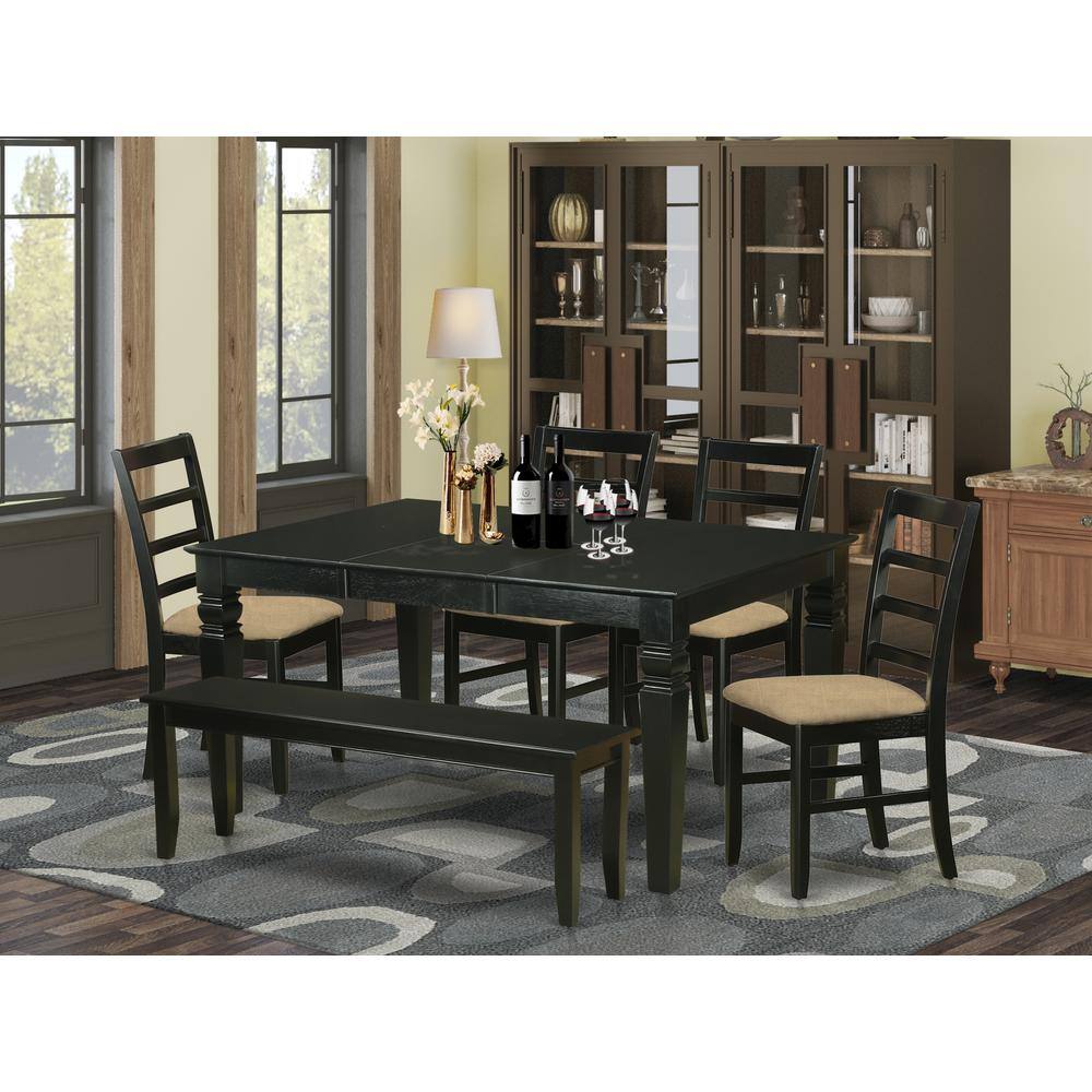 Left. East West Furniture - WEPF6D-BLK-C 6-Pc Kitchen nook Dining set - Small Kitchen Table and 4 Kitchen Chairs with Bench - Black.