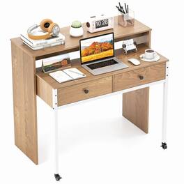 Kadyn - Extendable Computer Desk with Pull Out Secondary Desk-Natural, Home Office Desks, Gaming Computer Desks for Study - Brown