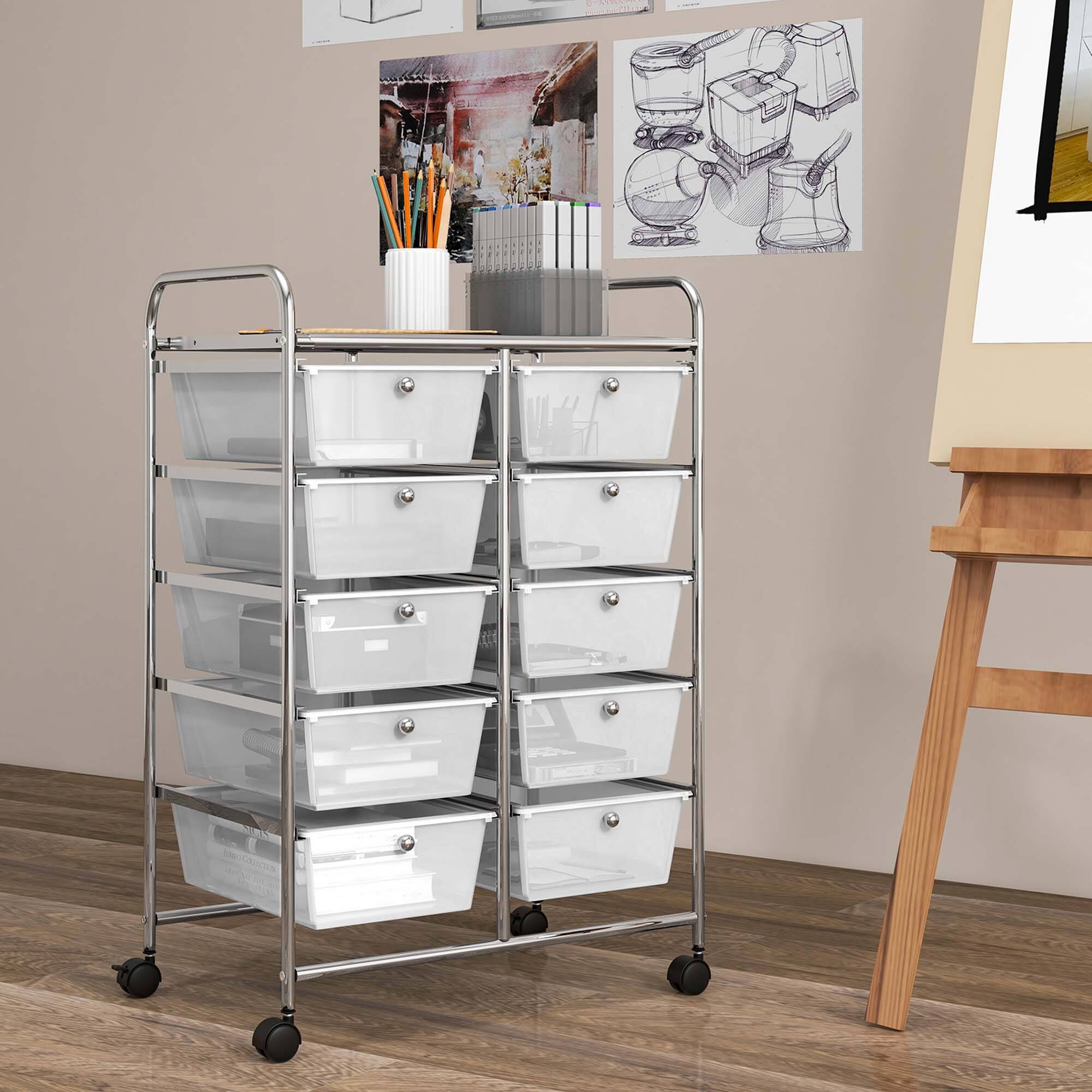 Alt View 9. Costway - 10 Drawer Storage Cart Utility Rolling Trolley Kitchen Office Organizer - Clear.