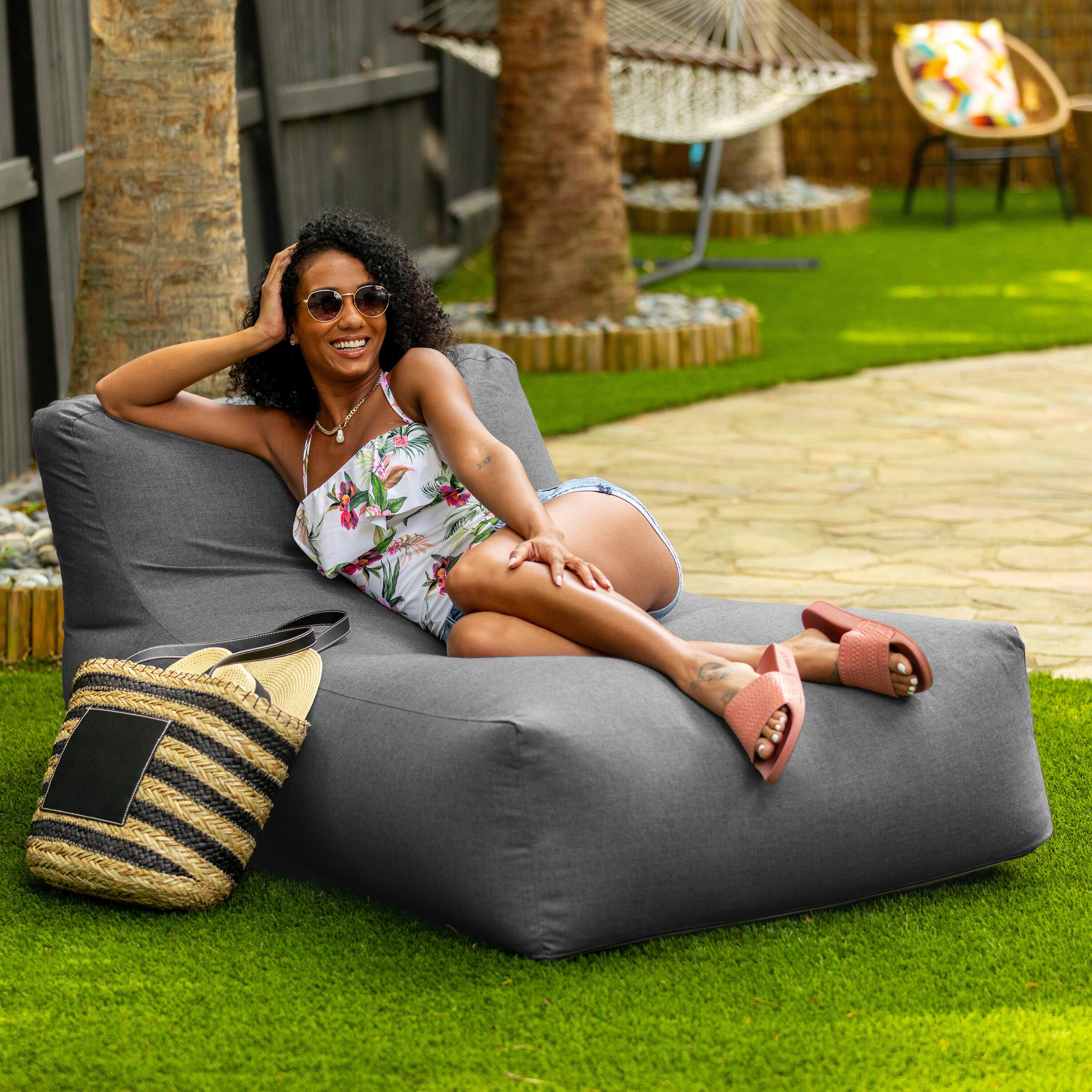 Back. Jaxx - Coza Outdoor Sun Lounger - Luxurious Giant Outdoor Chaise - Sunbrella, Charcoal - Charcoal.