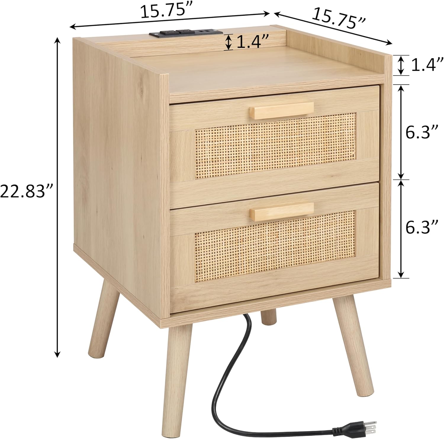 15.75" x 15.75" x 22.83"  
Depth: 1.4"  
Drawer Height: 6.3"