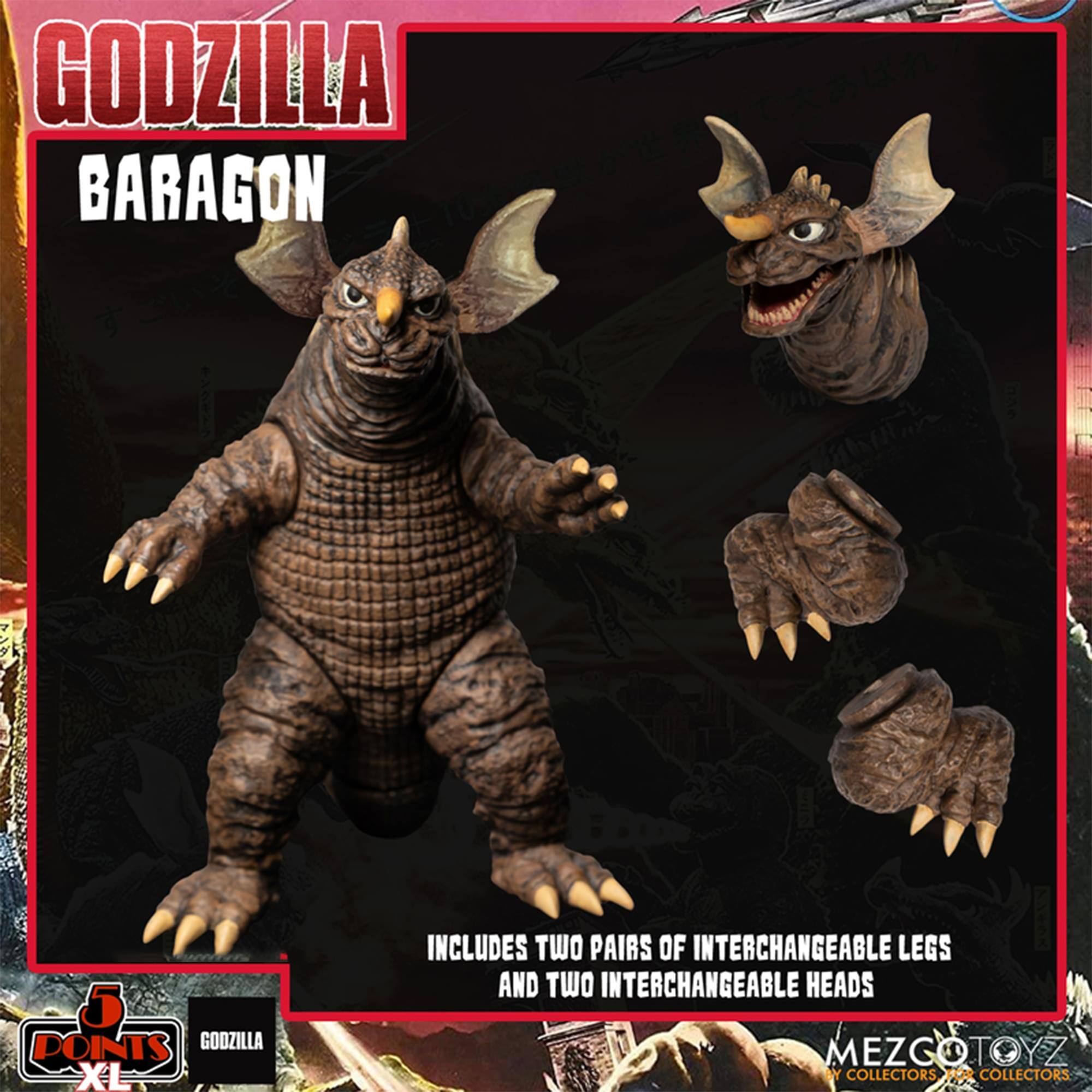 GODZILLA BARAGON 5 POINTS GOOZILLA XL INCLUDES TWO PAIRS OF INTERCHANGEABLE LEGS AND TWO INTERCHANGEABLE HEADS MEZGOTOYZ FOR COLLECTORS