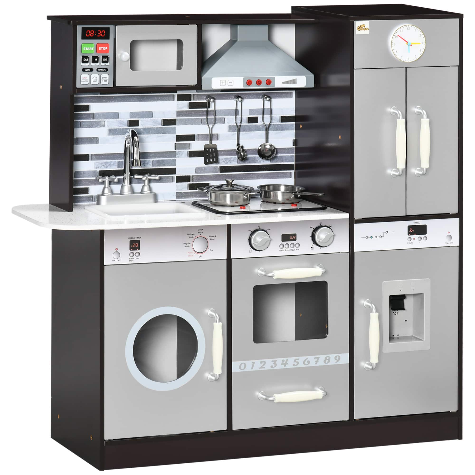 Dexmalle - Dexmalle-Kids Kitchen Playset with Washing Machine,Microwave,Range Hood,Refrigerator,Utensils-Gray