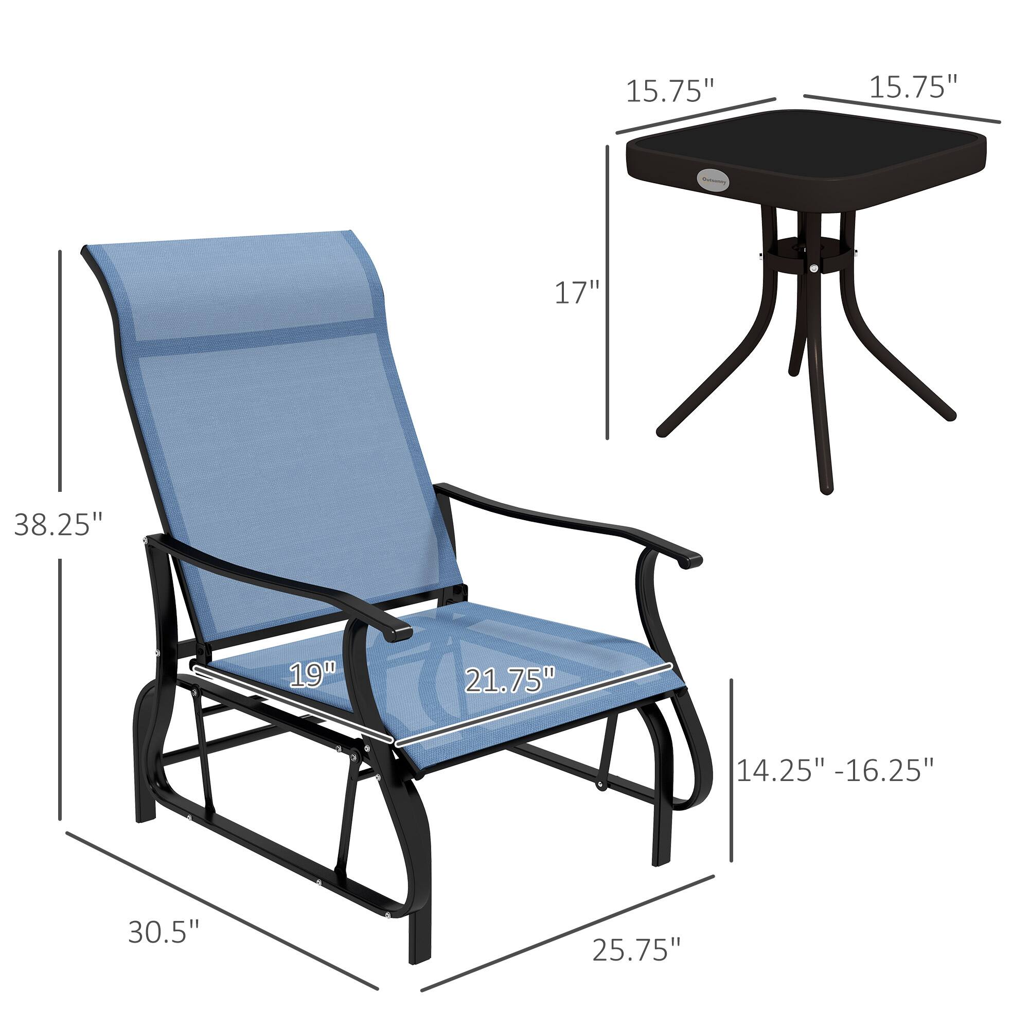 Chair: 38.25", 19", 21.75", 14.25" - 16.25", 30.5", 25.75"
Table: 15.75", 15.75", 17"
