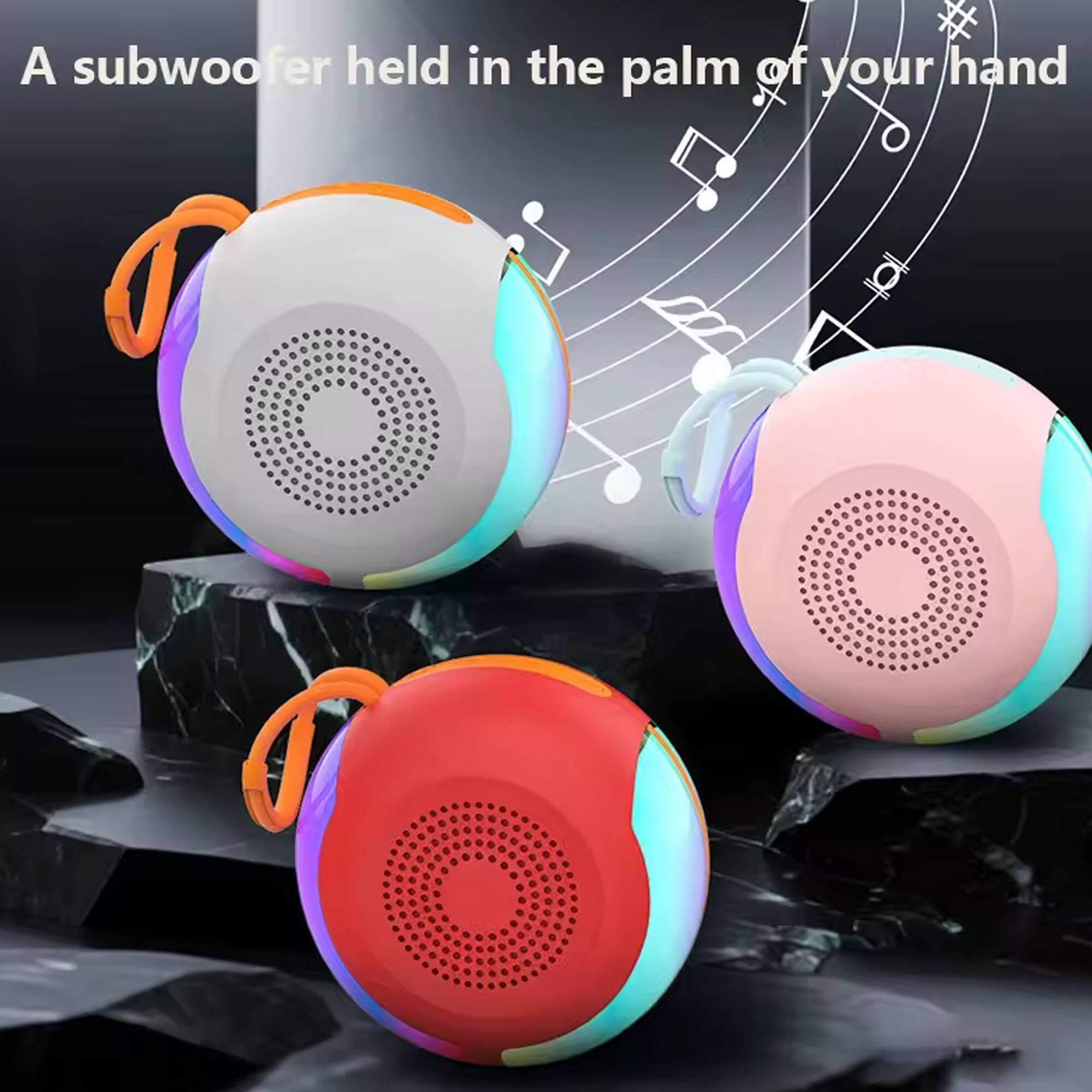 A subwoofer held in the palm of your hand