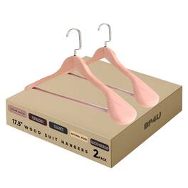 BP4U - 2-Pack Premium Wide Shoulder Wooden Suit Hangers, 17.5" Men's Clother Hangers with Pant Bar - Cedar Wood